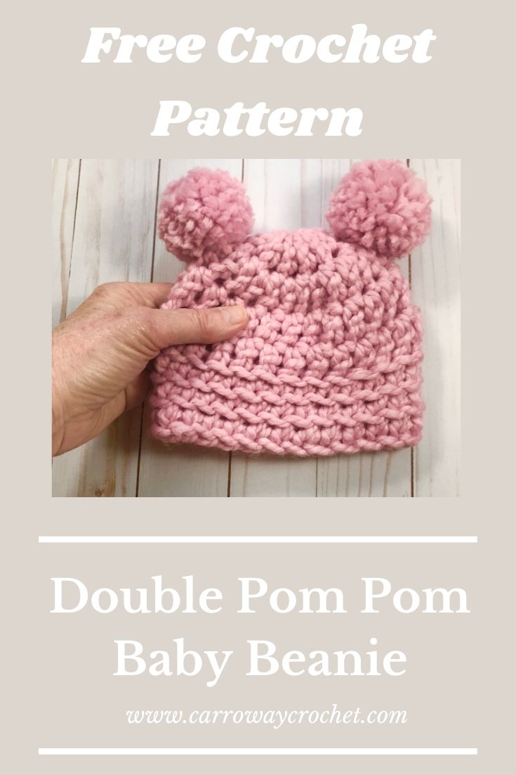 CROCHET BABY HAT ; double pom chunky baby beanie 0-6m