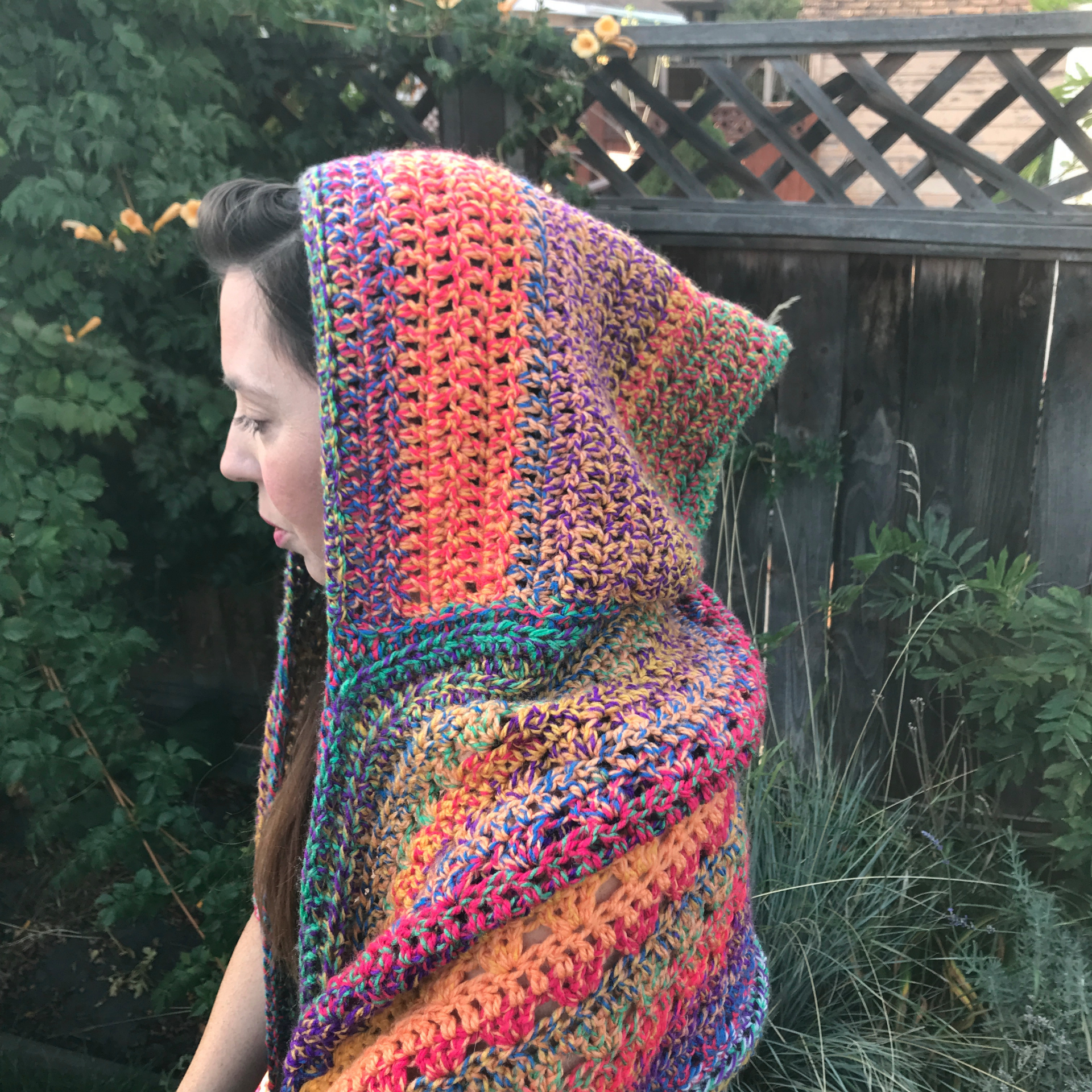 Chole easy hooded scarf with pocket free crochet pattern.