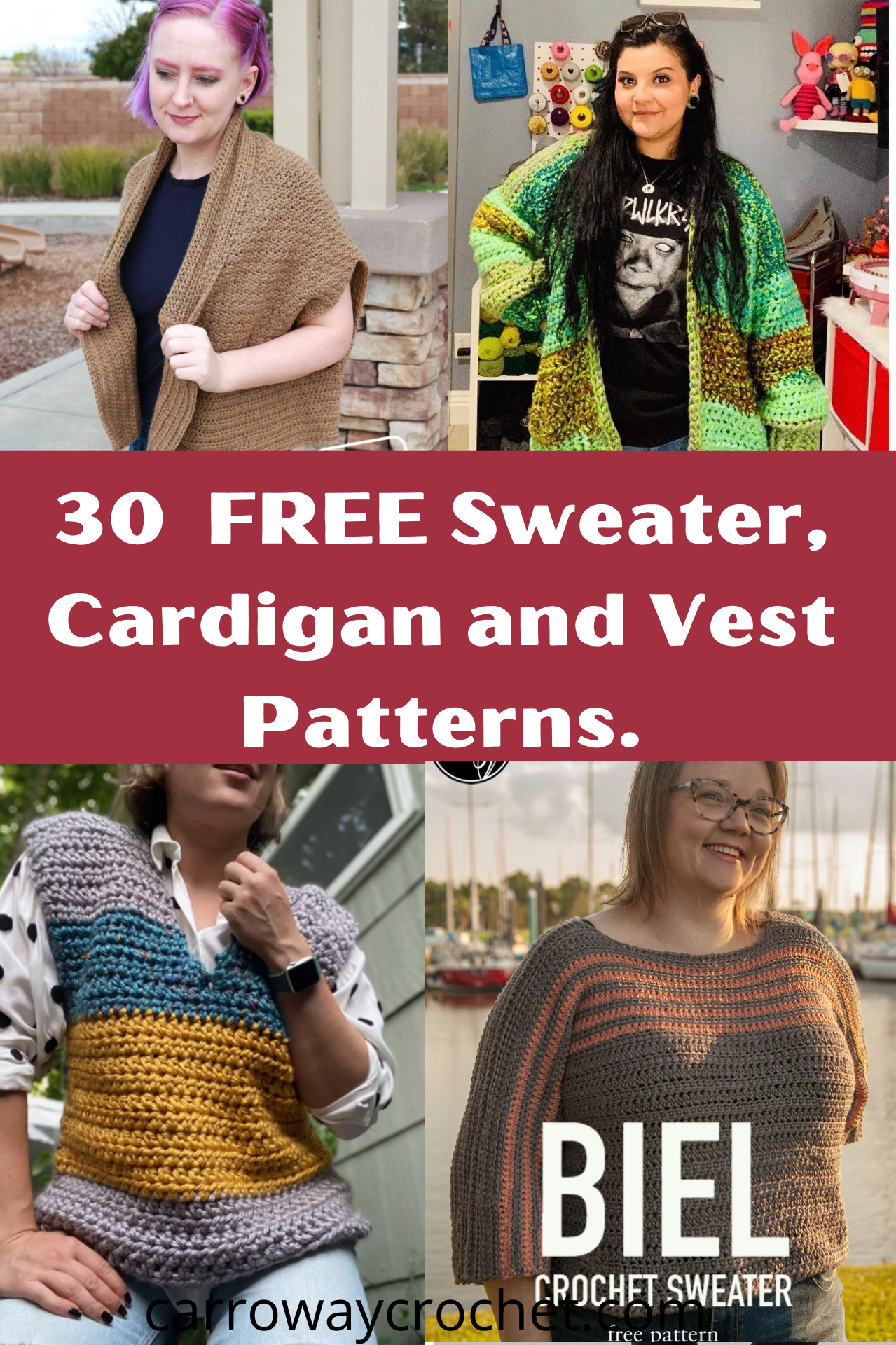 30 Free Sweater, Cardigan and Vest Patterns. - Carroway Crochet