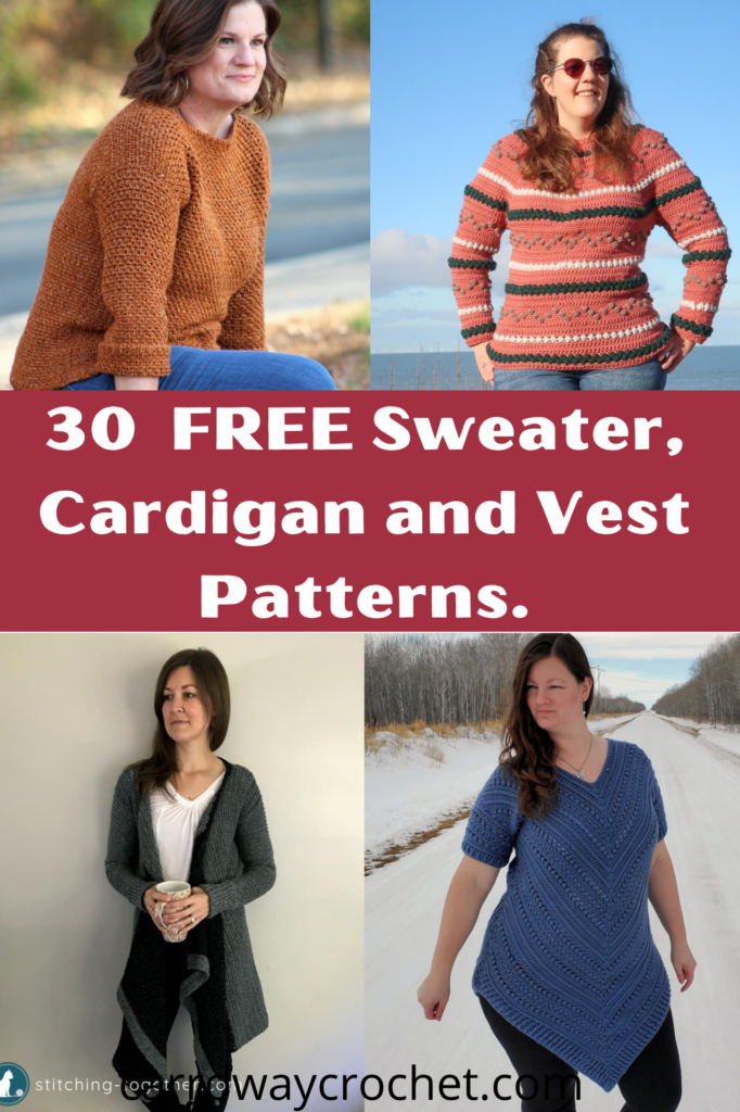 30 Free Sweater, Cardigan and Carroway Vest - Patterns. Crochet